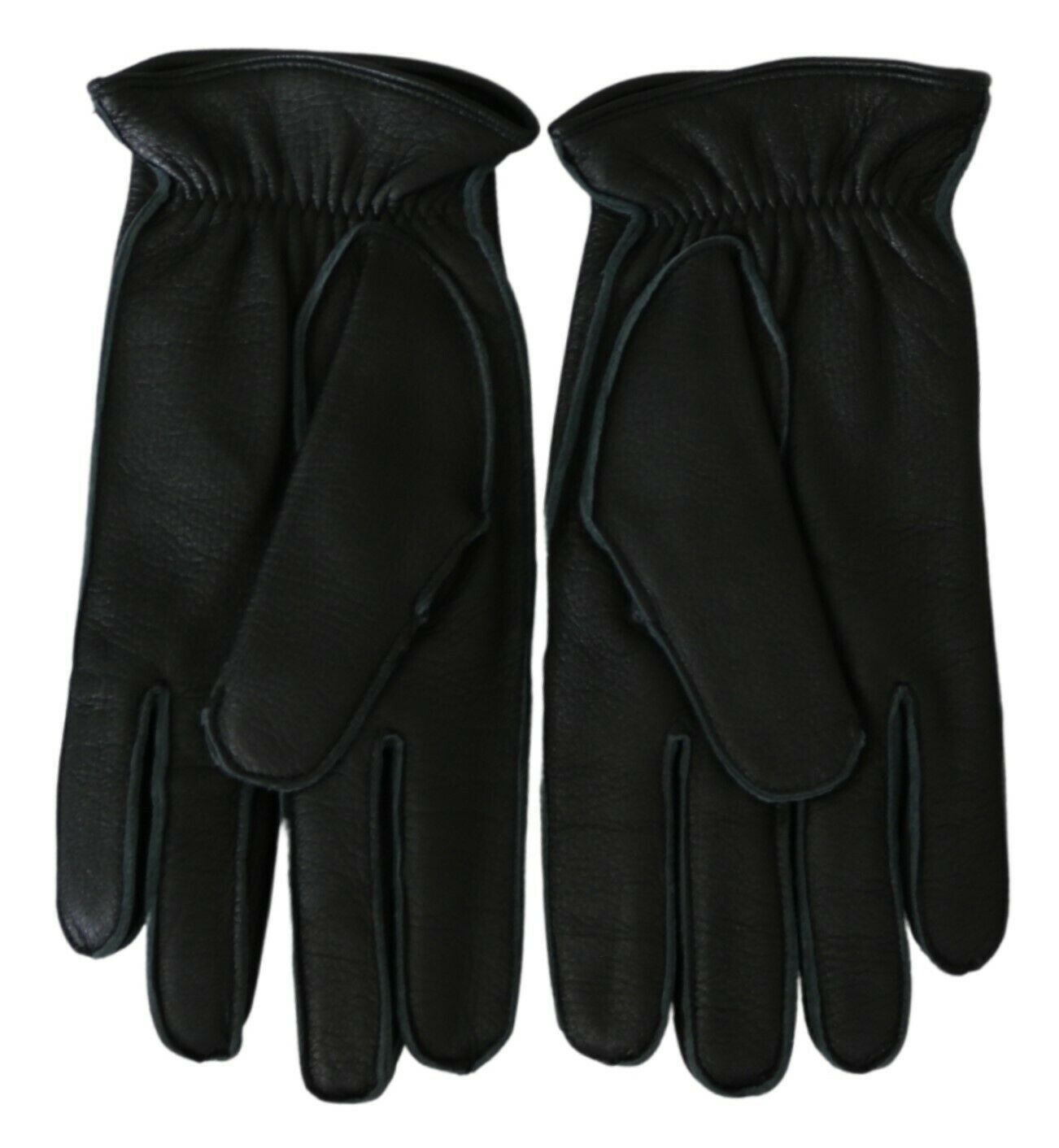 Dolce & Gabbana Black Leather Deer Skin Biker Mitten Gloves