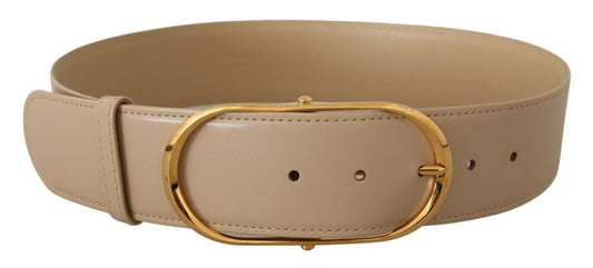 Dolce & Gabbana Elegant Beige Oval Buckle Leather Belt