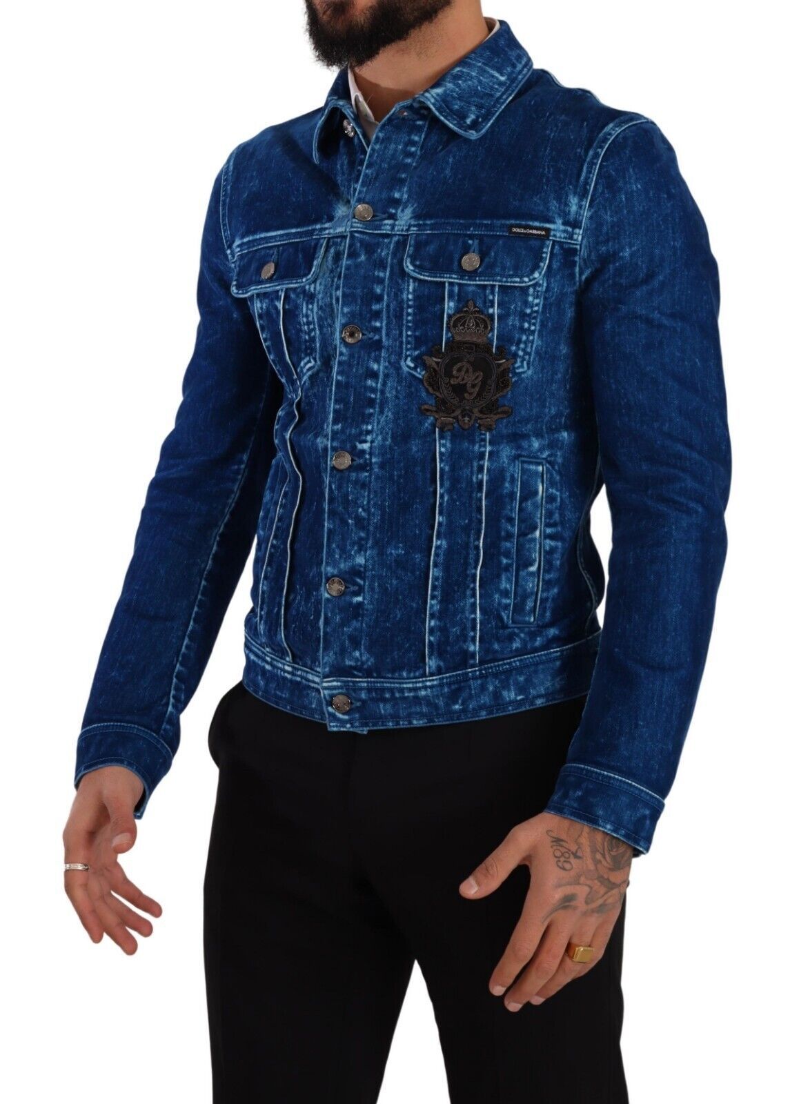 Dolce & Gabbana Elegant Denim Jacket with Crown Embroidery