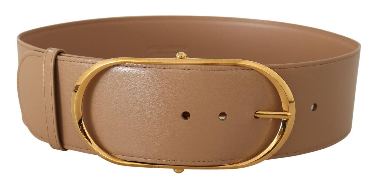 Dolce & Gabbana Elegant Beige Leather Belt with Gold Oval Buckle