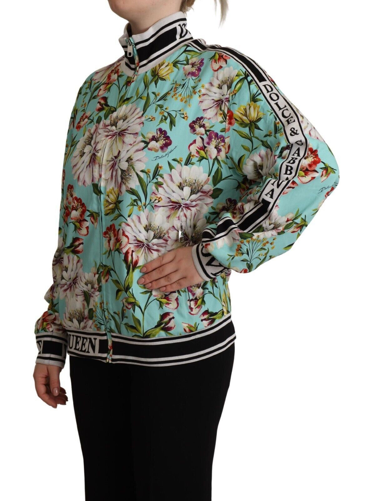 Dolce & Gabbana Floral Zip Bomber Sweater Extravaganza