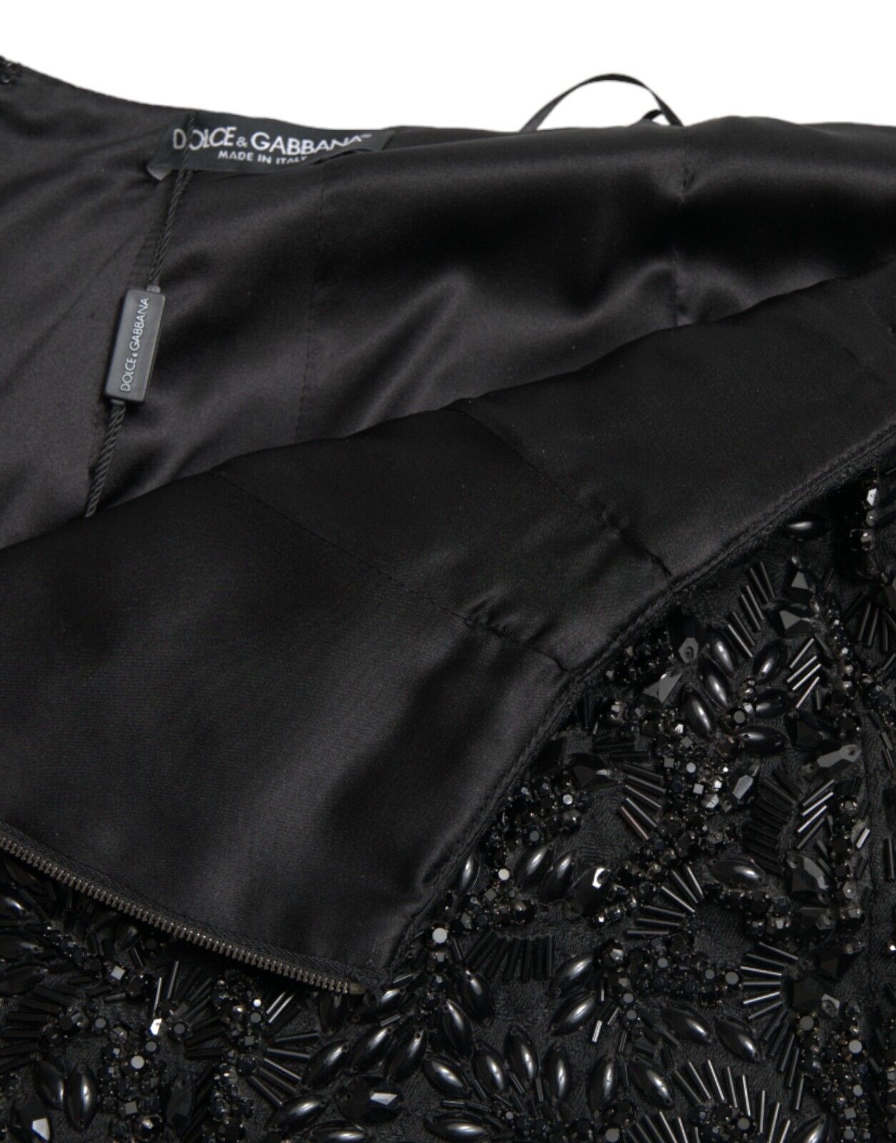 Dolce & Gabbana Black Crystal Handmade Knee Pencil Skirt