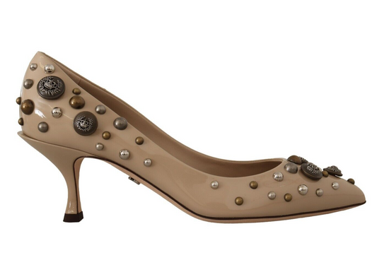 Dolce & Gabbana Chic Beige Leather Pumps with Kitten Heels