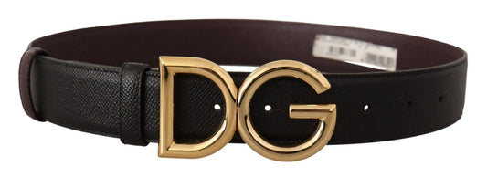 Dolce & Gabbana Elegant Black Leather Logo Buckle Belt