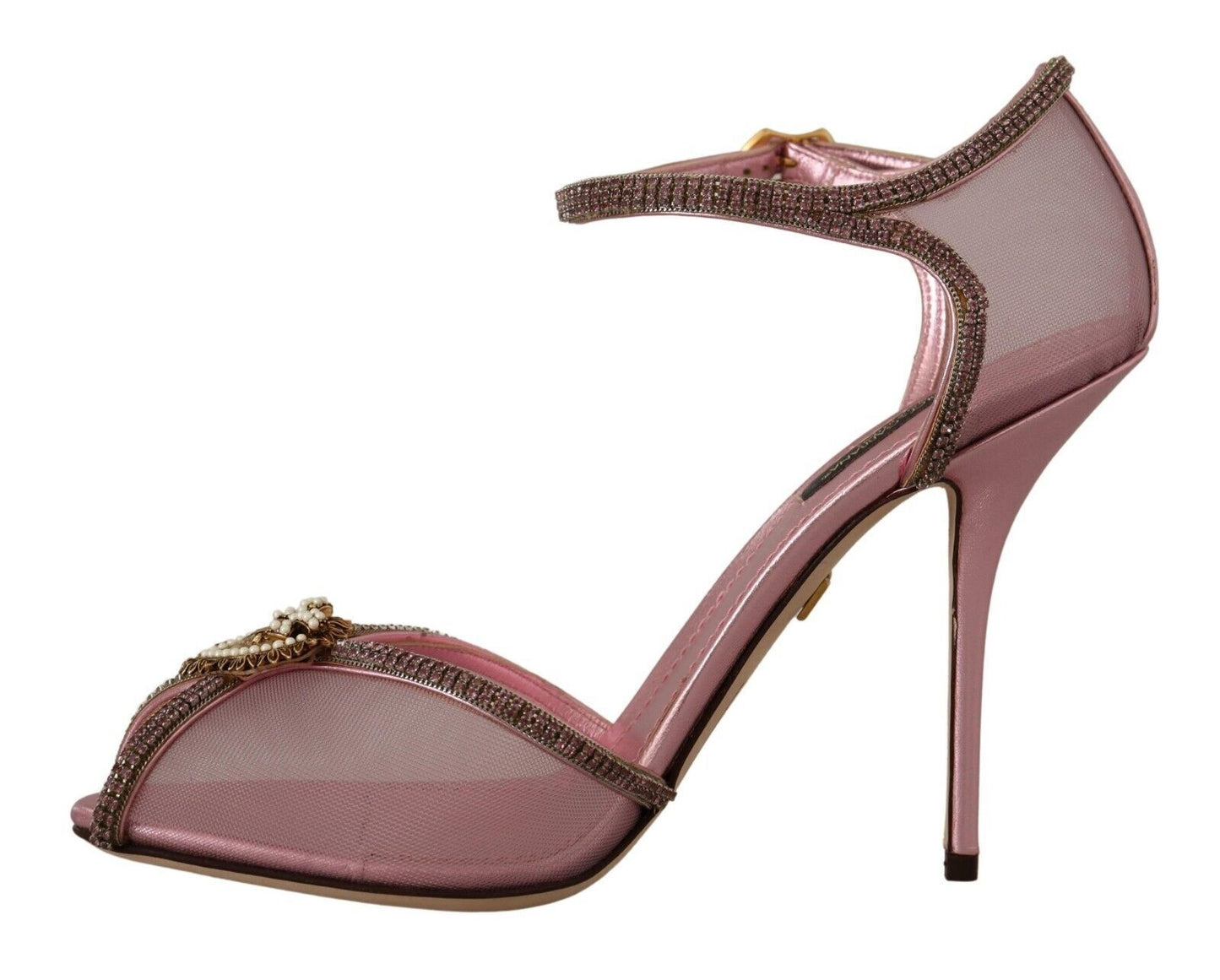 Dolce & Gabbana Elegant Pink Crystal Mesh Heels Sandals