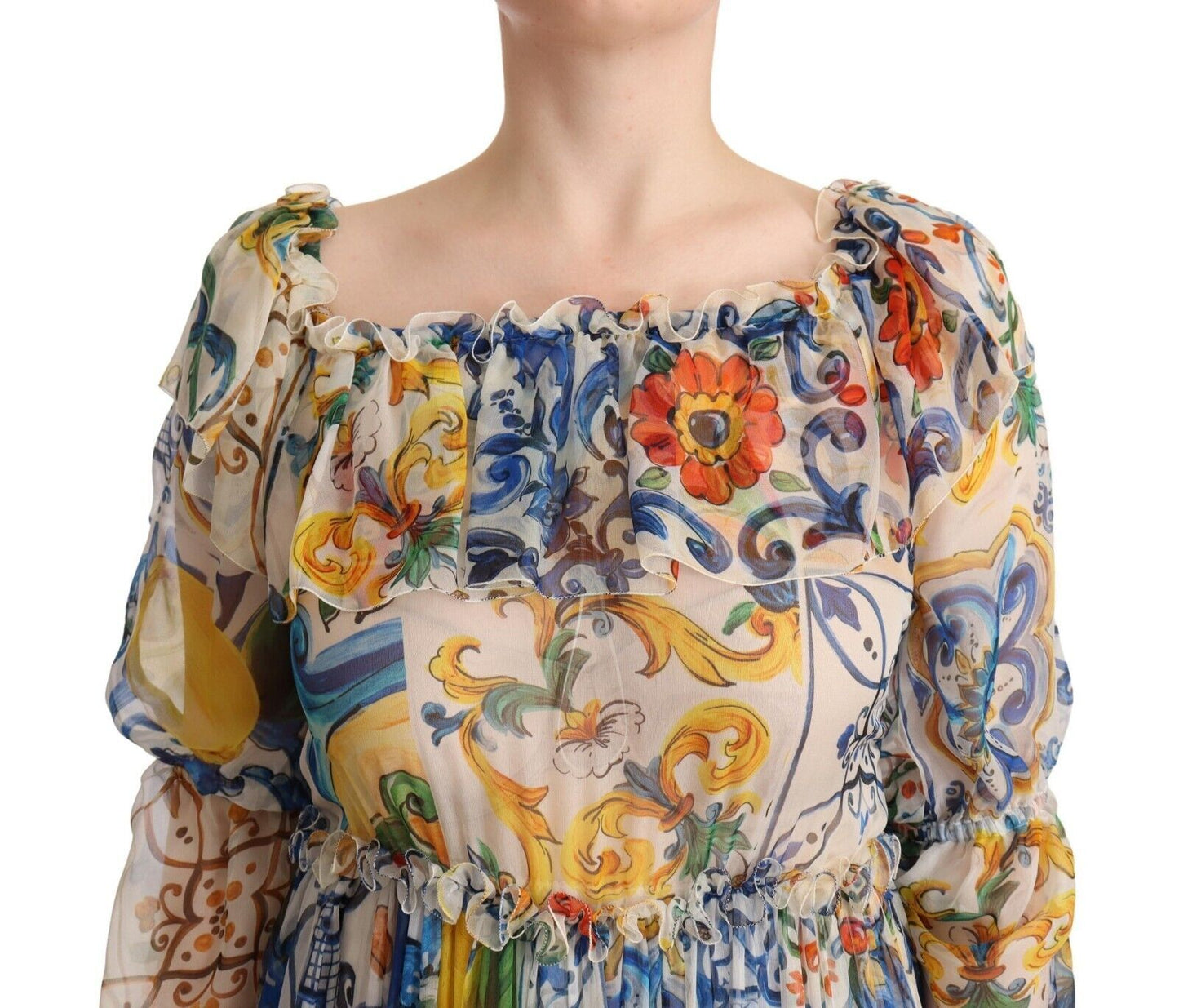 Dolce & Gabbana Majolica Print Silk Maxi Dress