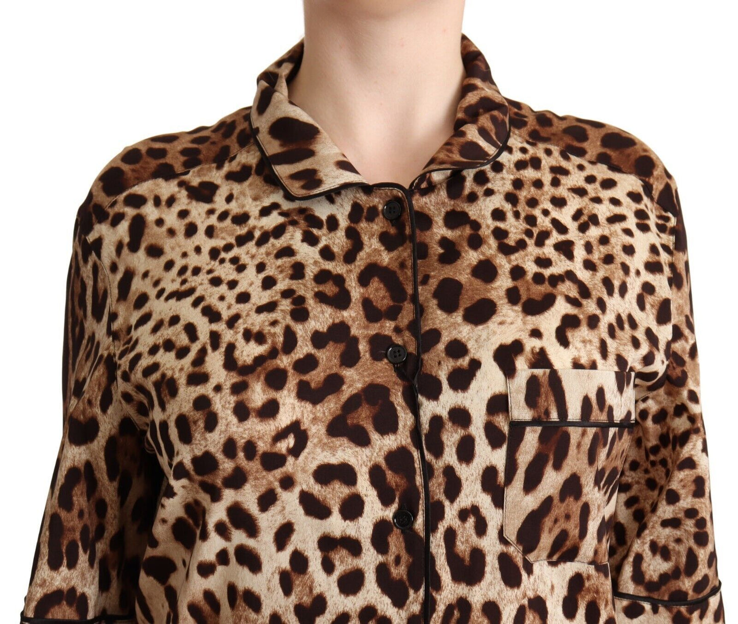 Dolce & Gabbana Elegant Leopard Print Silk Polo Top