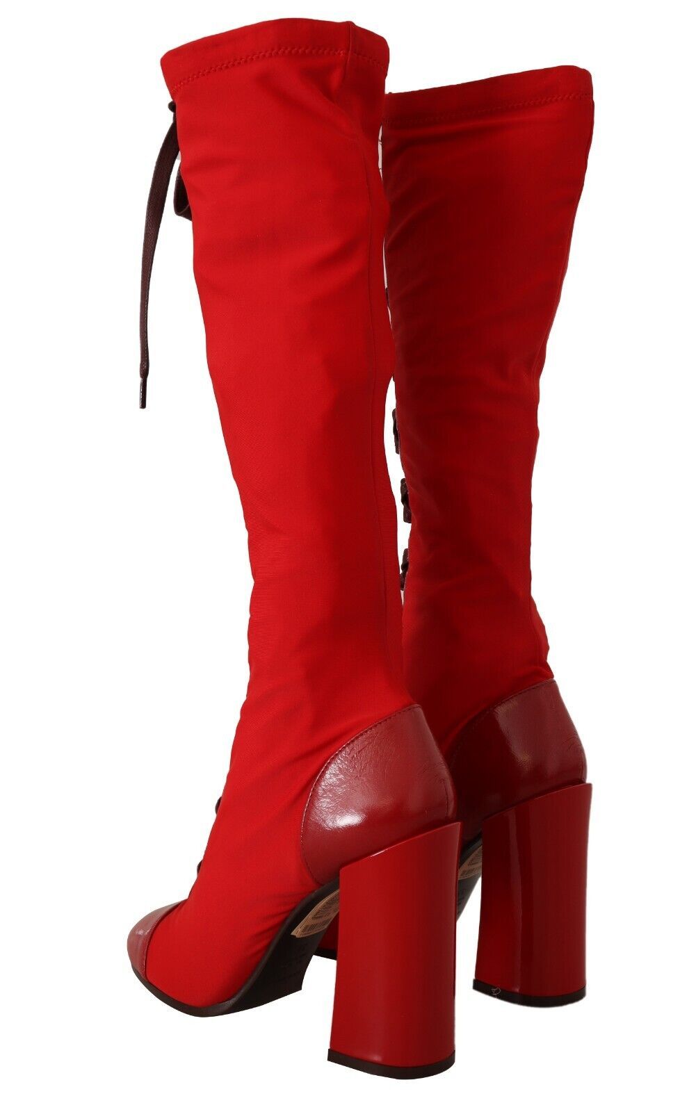 Dolce & Gabbana Red Lace-Up Knee High Leather Boots