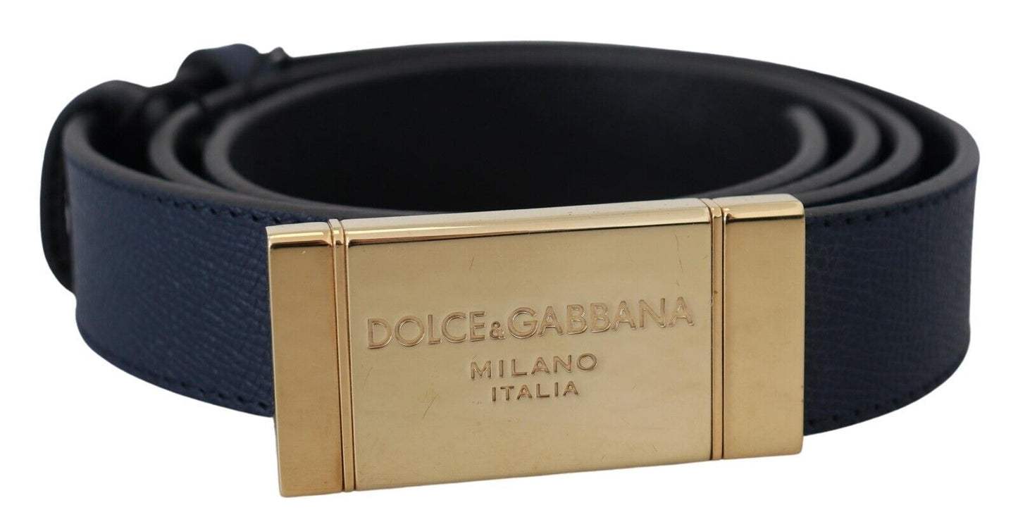 Dolce & Gabbana Elegant Blue Leather Belt with Metal Buckle