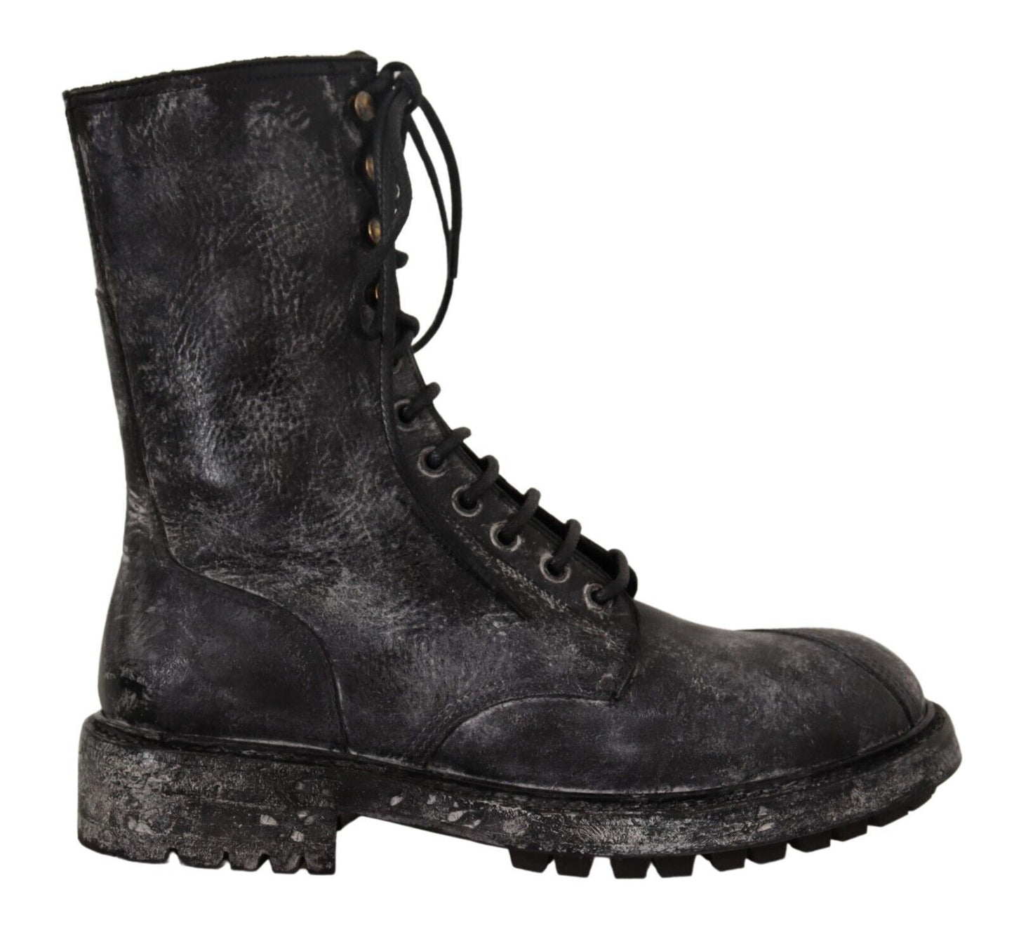 Dolce & Gabbana Exclusive Leather Combat Boots in Black & Grey