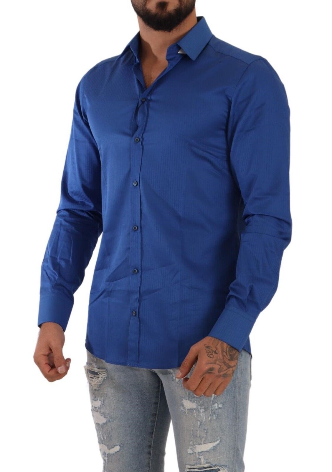 Dolce & Gabbana Elegant Blue Martini Slim Fit Cotton Shirt