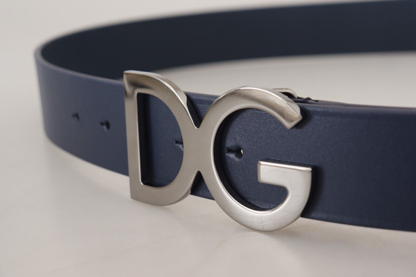 Dolce & Gabbana Elegant Blue Leather Belt with DG Buckle