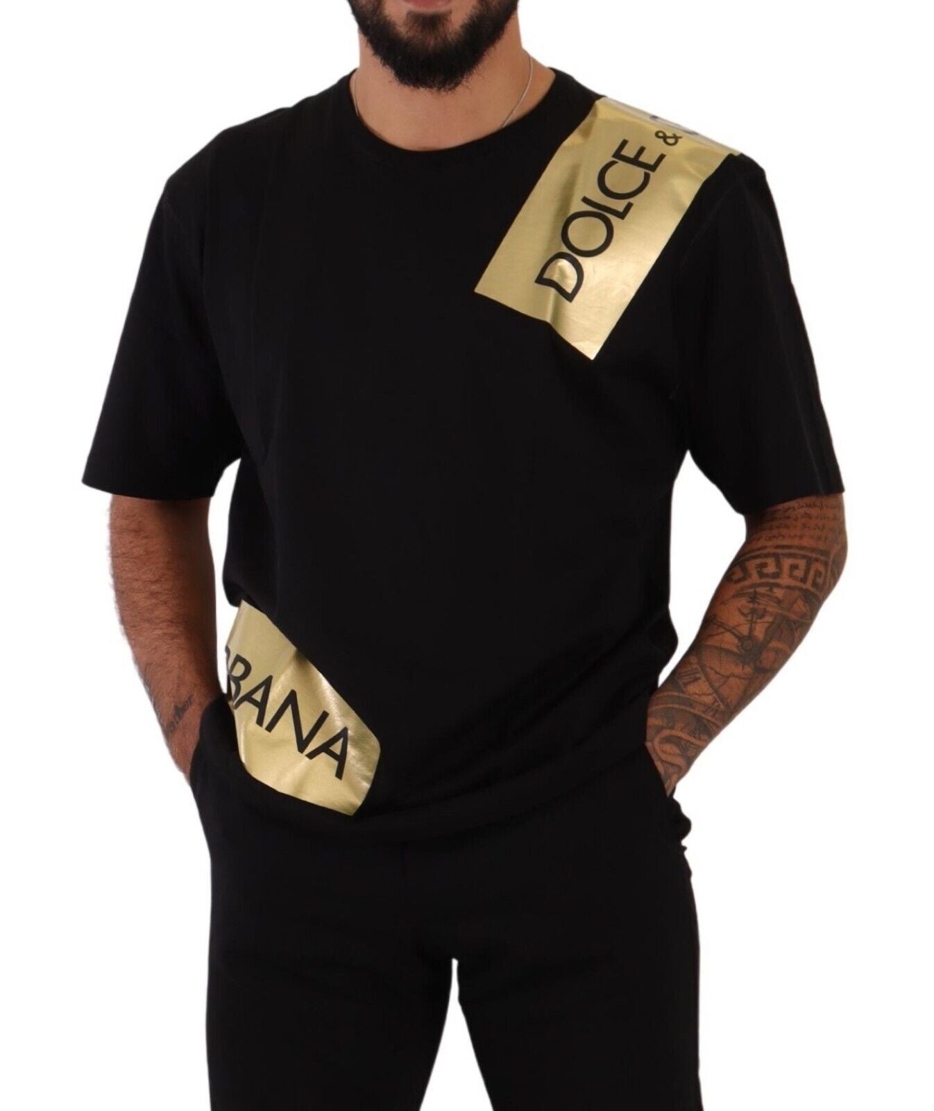 Dolce & Gabbana Elegant Black Cotton Tee with Gold Logo