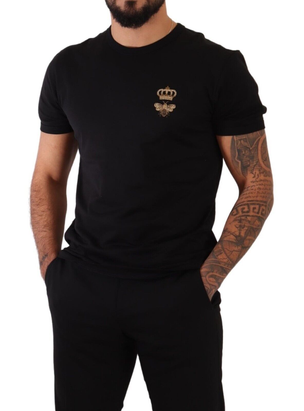 Dolce & Gabbana Elegant Crown Bee Embellished Cotton T-Shirt