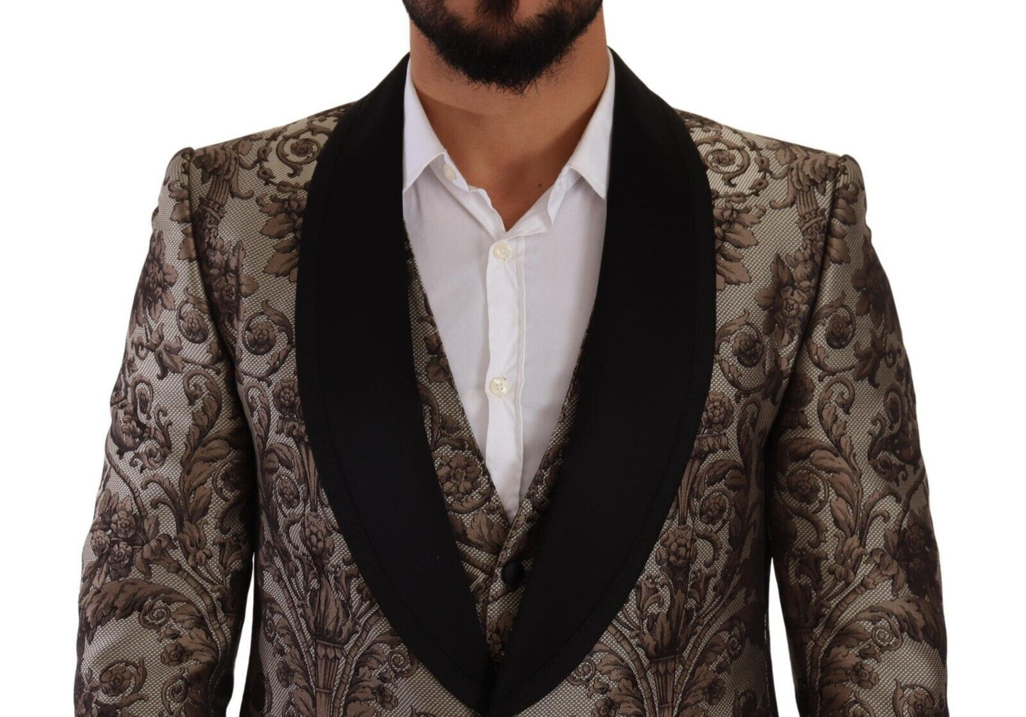 Dolce & Gabbana Elegant Brown Gray Jacquard Men's Suit