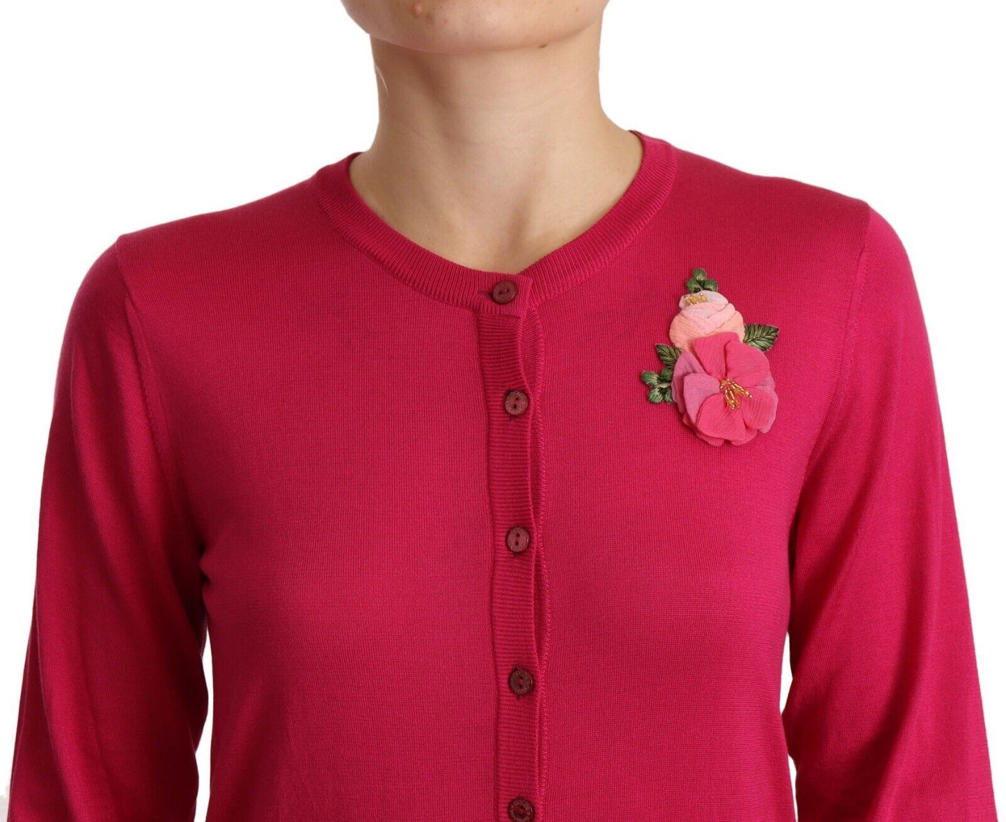 Dolce & Gabbana Elegant Silk Rose Applique Cardigan