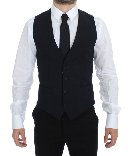 Dolce & Gabbana Blue Wool Formal Dress Vest Gilet