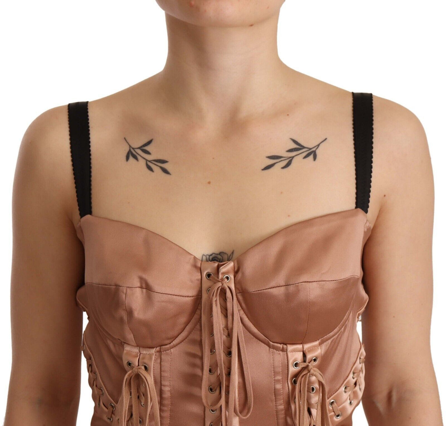 Dolce & Gabbana Nude Silk Bustier Corset Lace Up Bodycon Dress