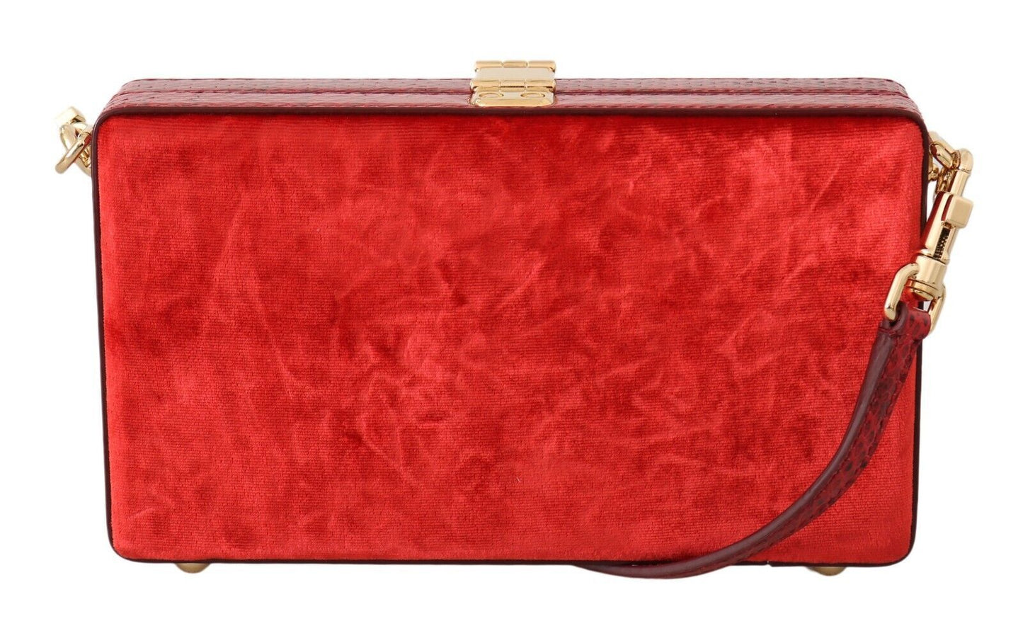 Dolce & Gabbana Chic Red Silk Blend Box Clutch with Gold Details