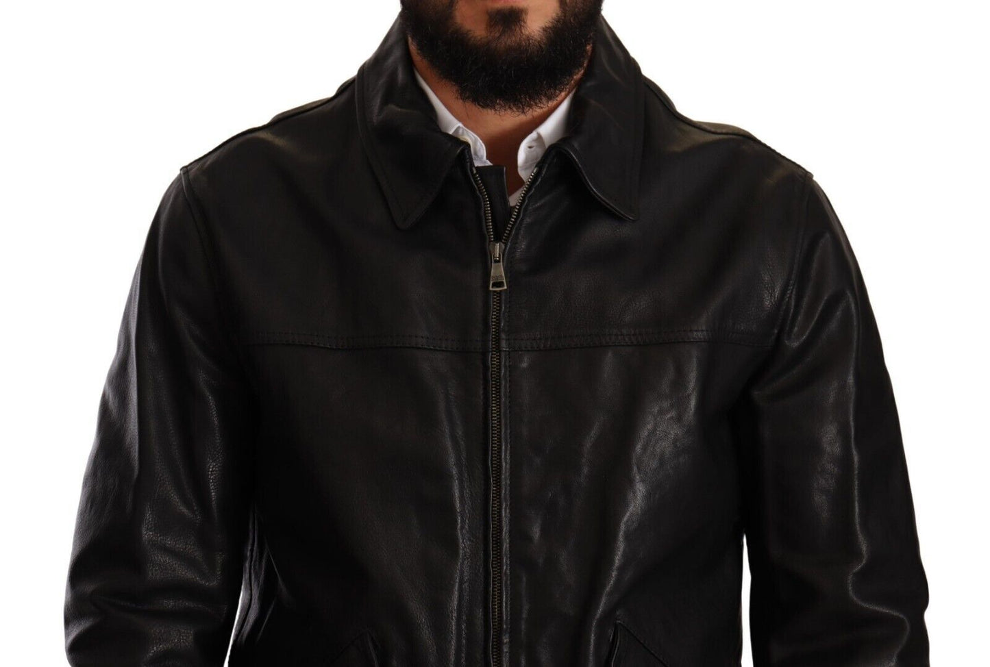 Dolce & Gabbana Elegant Black Bomber Leather Jacket