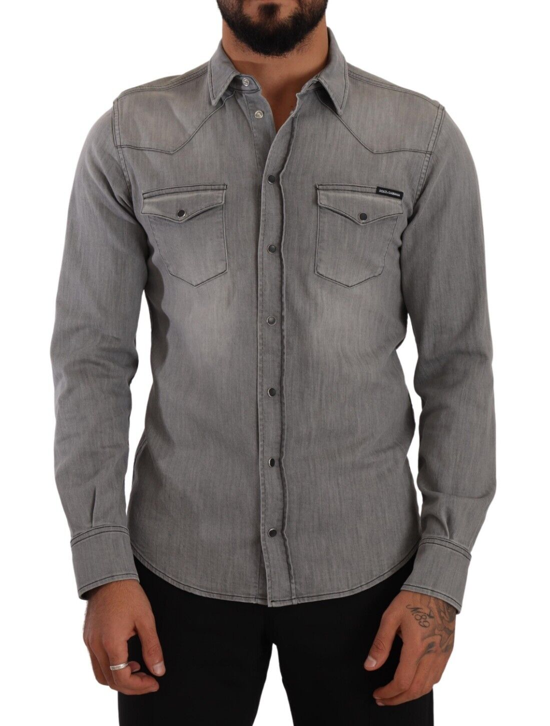 Dolce & Gabbana Sleek Gray Cotton Slim Fit Denim Shirt