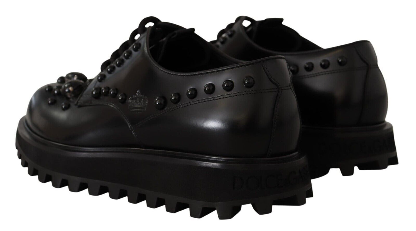 Dolce & Gabbana Elegant Black Crystal-Embellished Derby Shoes