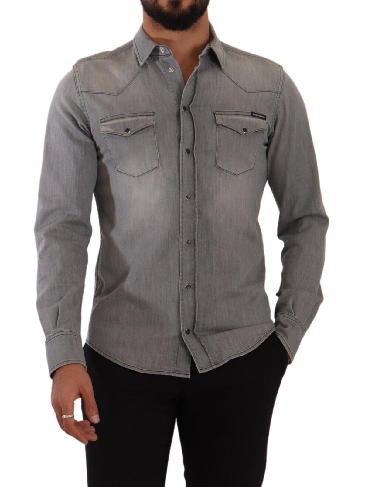 Dolce & Gabbana Sleek Gray Cotton Slim Fit Denim Shirt