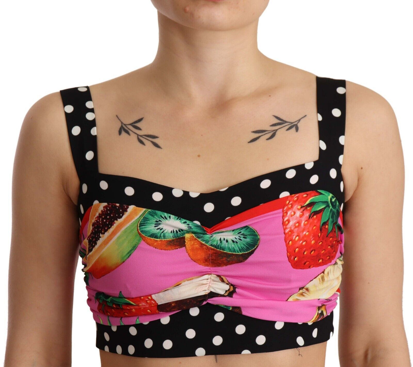 Dolce & Gabbana Elegant Polka Dot & Fruit Silk Crop Top