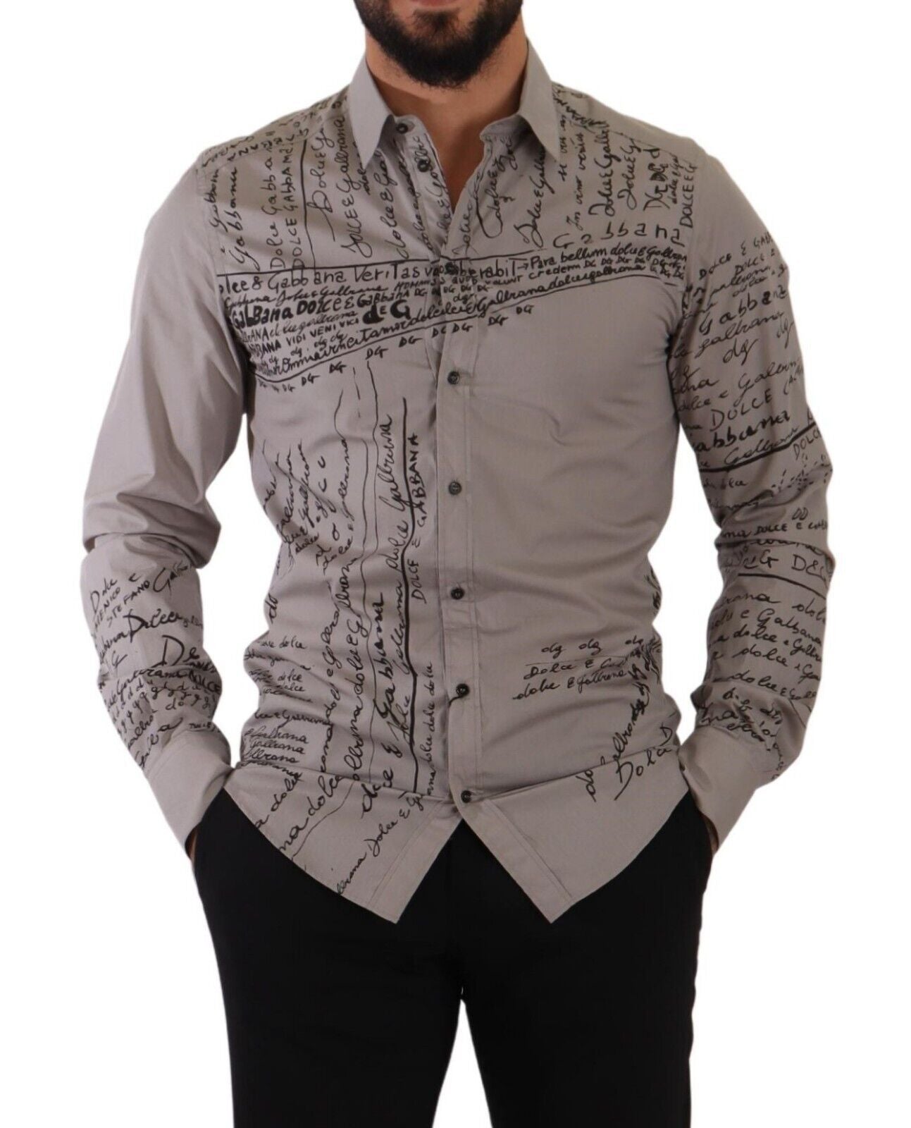 Dolce & Gabbana Elegant Gray Logo Print Cotton Shirt