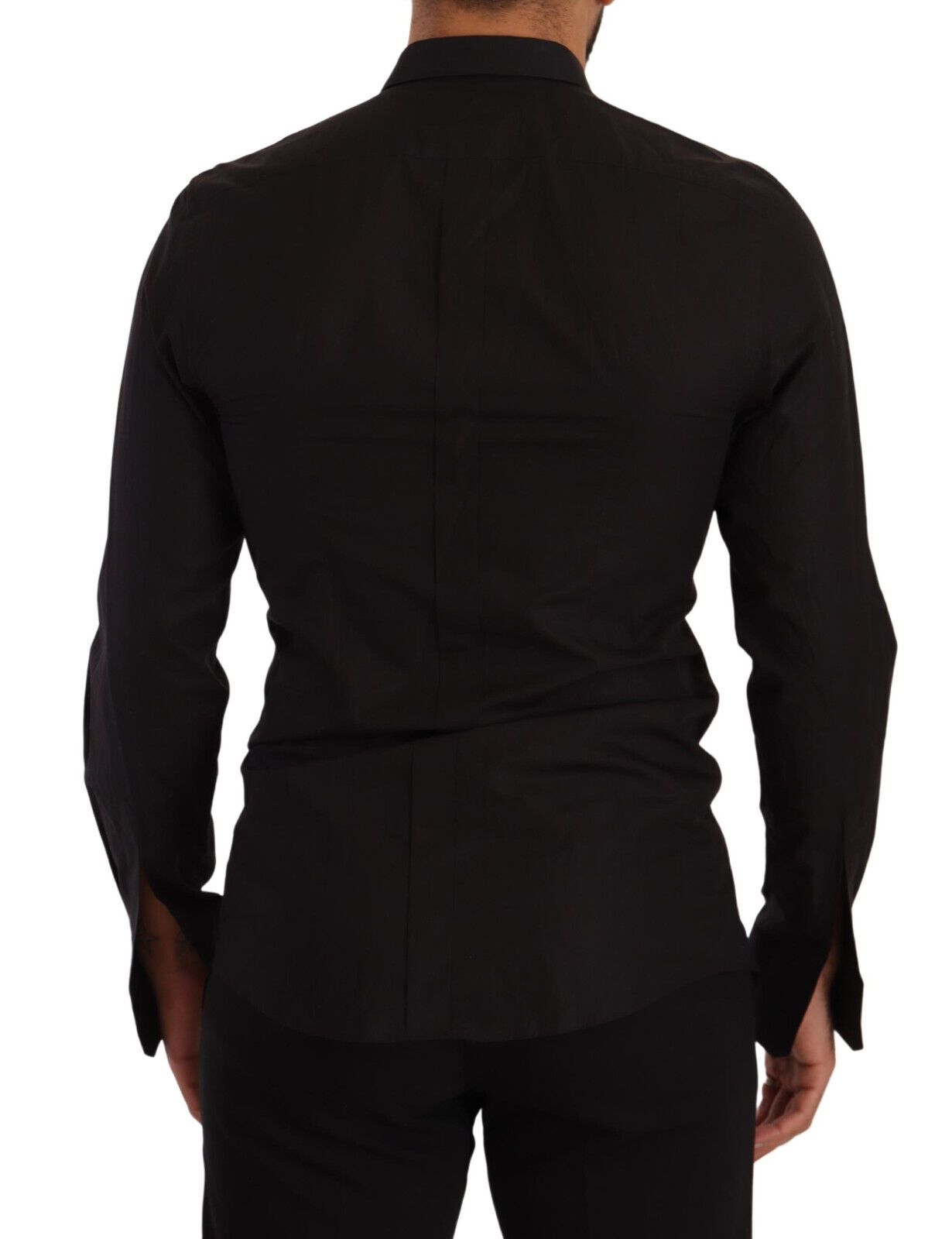 Dolce & Gabbana Elegant Black Cotton Dress Shirt with Embroidery