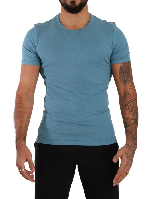 Dolce & Gabbana Elegant Blue Cotton Blend Round Neck Tee