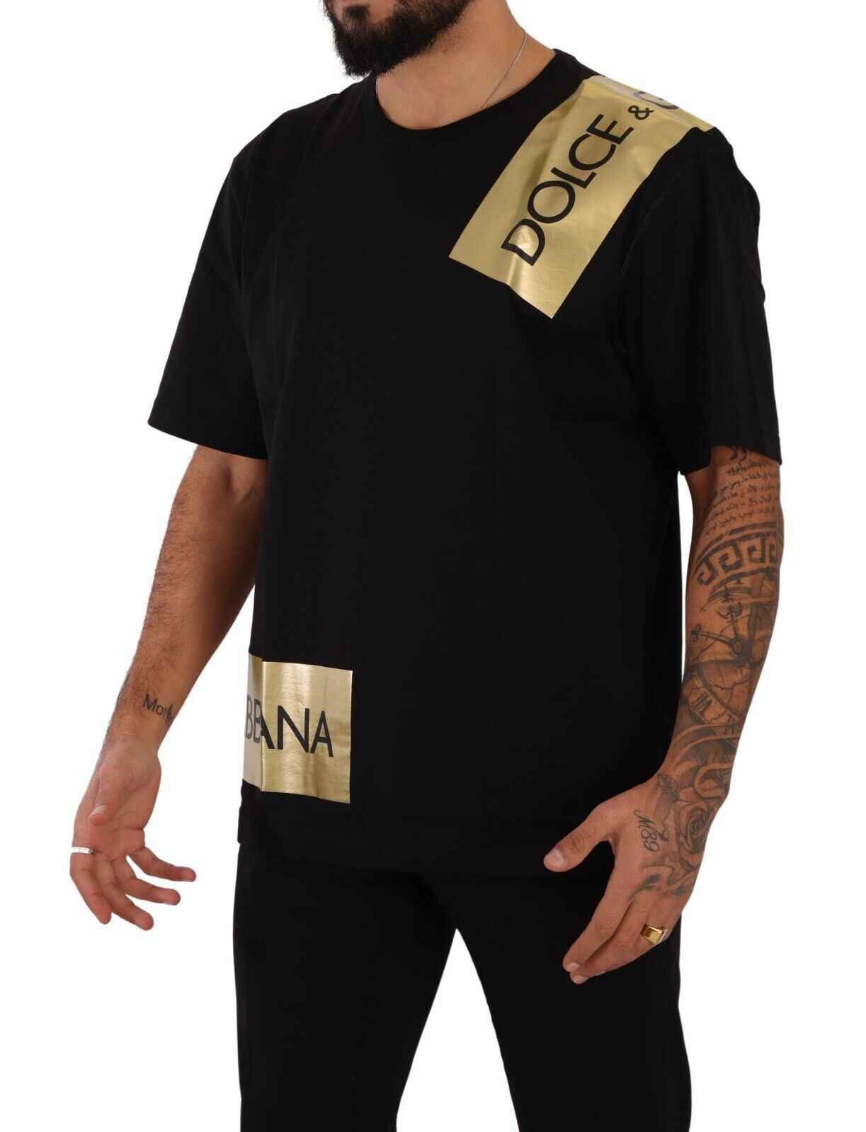 Dolce & Gabbana Elegant Black Cotton Tee with Gold Logo