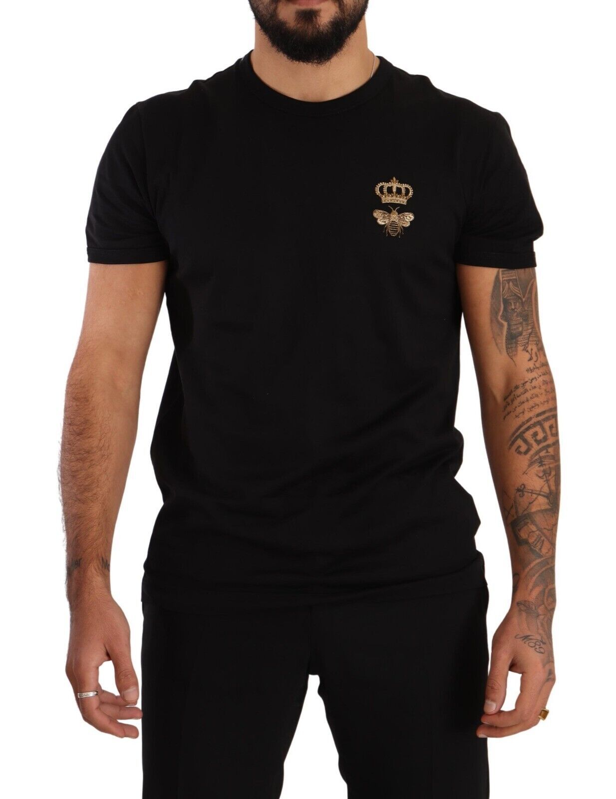 Dolce & Gabbana Elegant Crown Bee Embellished Cotton T-Shirt