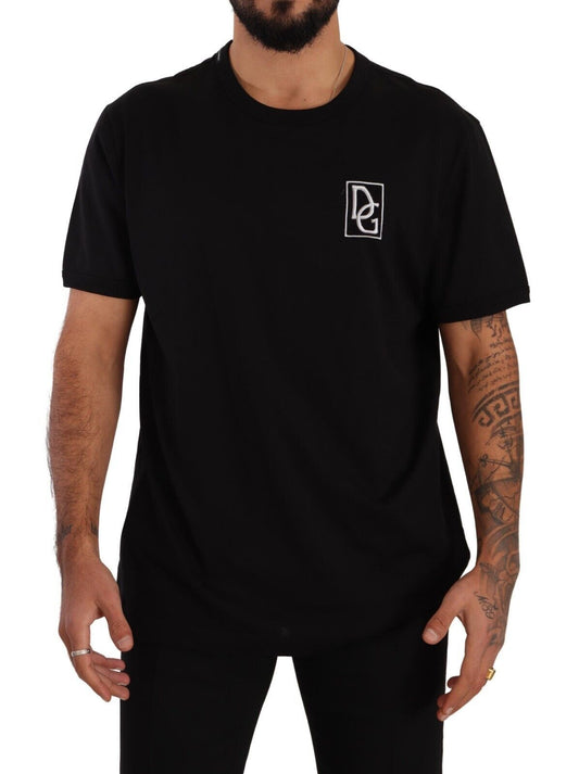 Dolce & Gabbana Elegant Black Logo Embroidered Cotton Tee