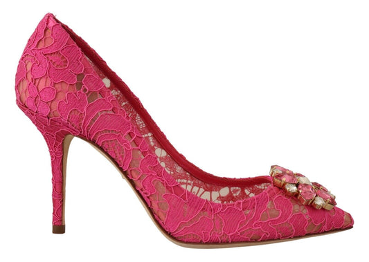 Dolce & Gabbana Crystal-Embellished Lace Heels in Pink