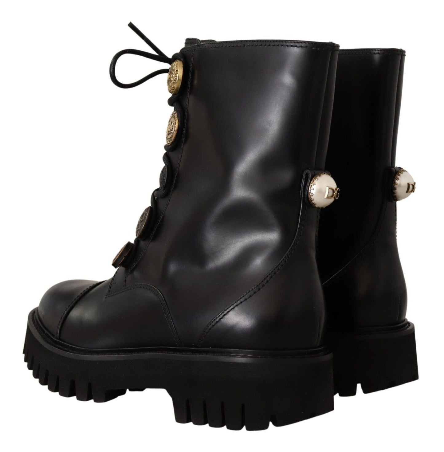 Dolce & Gabbana Authentic Leather Biker Boots in Chic Black