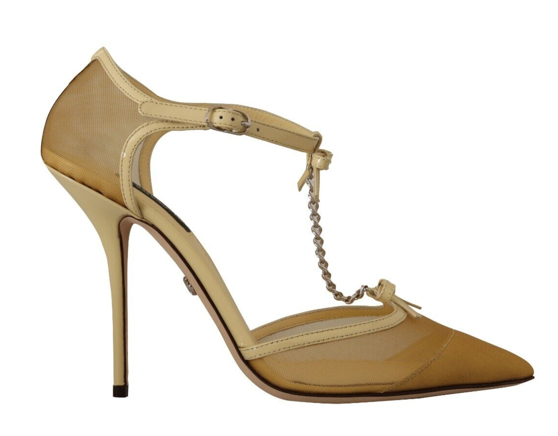 Dolce & Gabbana Elegant Yellow Mesh Heels For Special Occasions