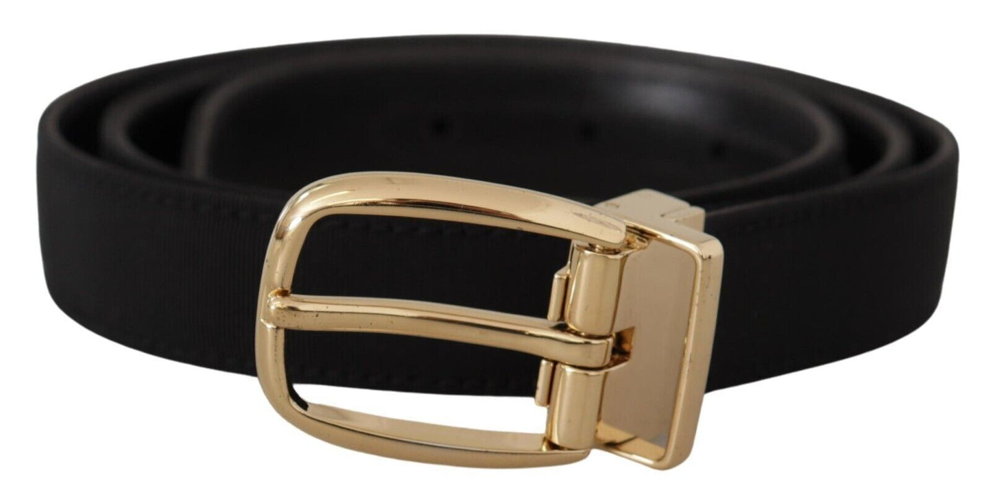 Dolce & Gabbana Chic Grosgrain Leather Belt with Gold Tone Buckle