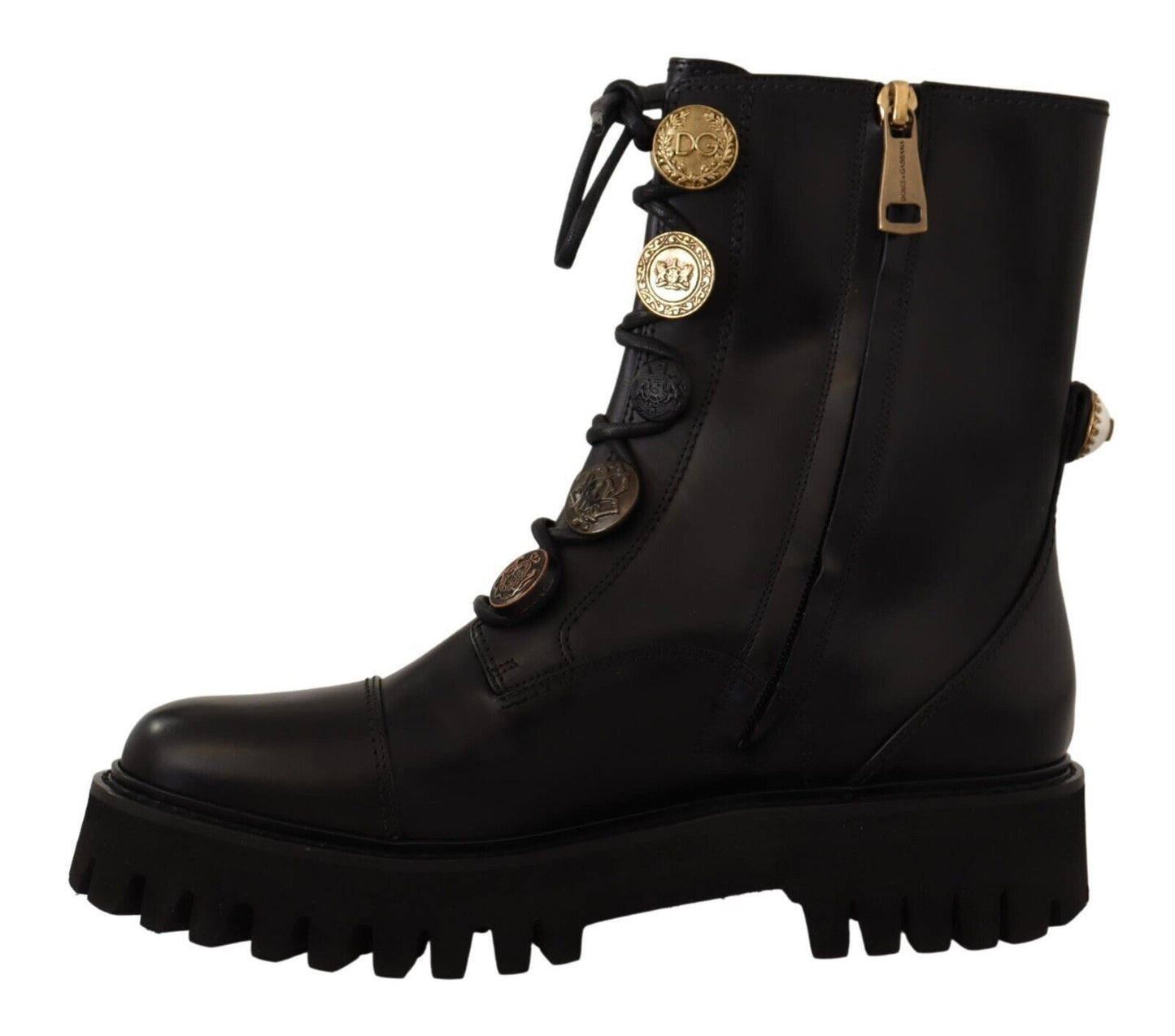 Dolce & Gabbana Authentic Leather Biker Boots in Chic Black