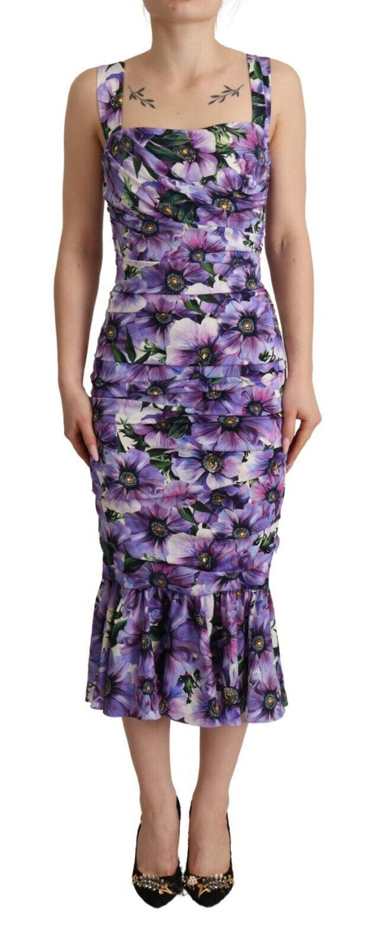 Dolce & Gabbana Elegant Silk Floral Sheath Midi Dress