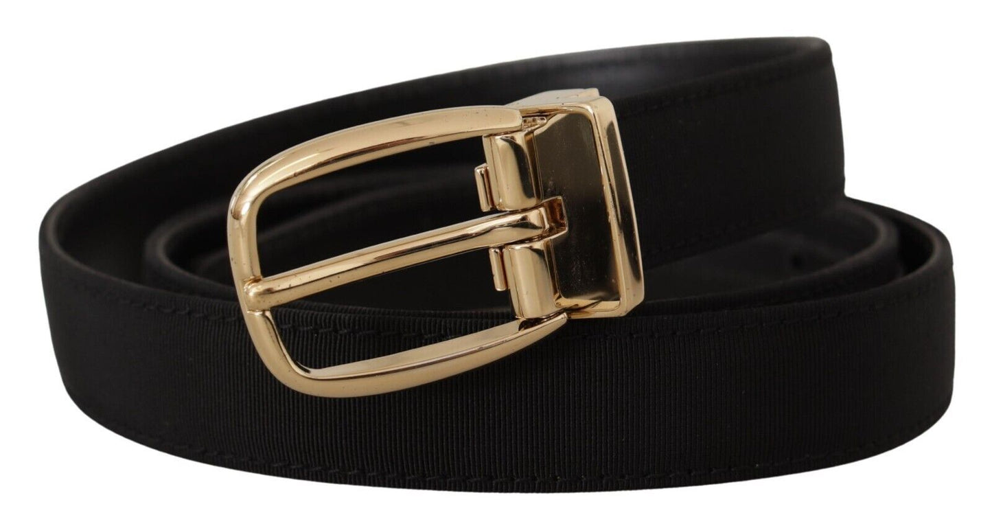 Dolce & Gabbana Chic Grosgrain Leather Belt with Gold Tone Buckle