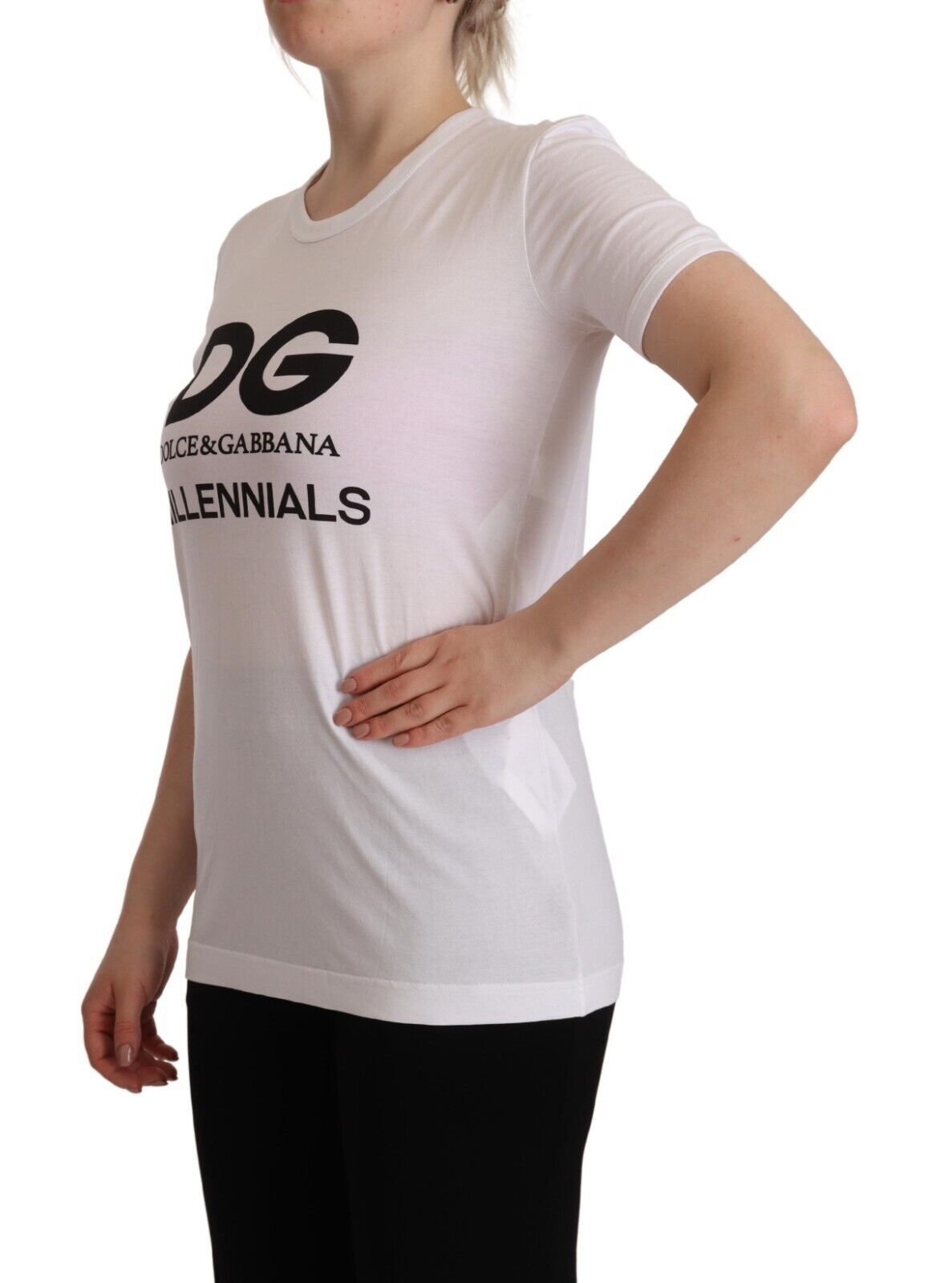 Dolce & Gabbana Elegant Crew Neck White Tee with DG Millennials Print