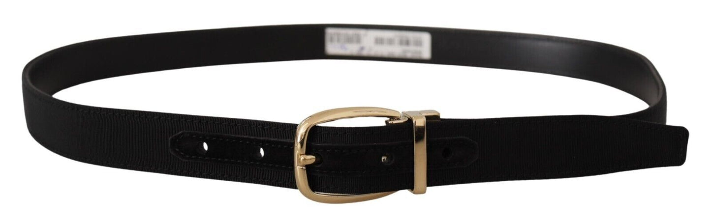 Dolce & Gabbana Chic Grosgrain Leather Belt with Gold Tone Buckle