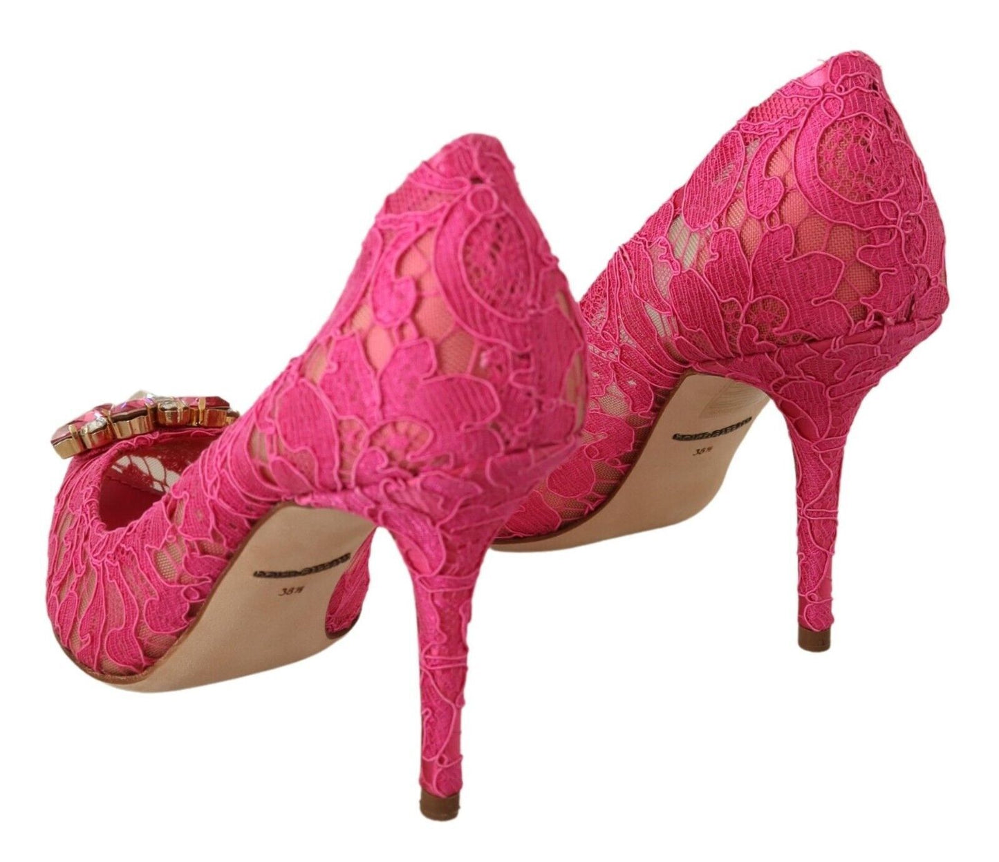 Dolce & Gabbana Crystal-Embellished Lace Heels in Pink