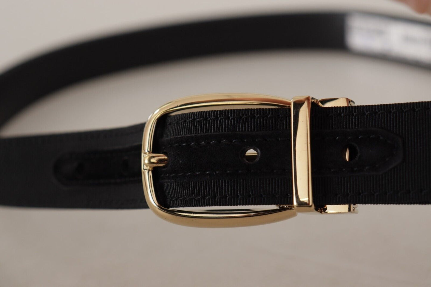 Dolce & Gabbana Chic Grosgrain Leather Belt with Gold Tone Buckle