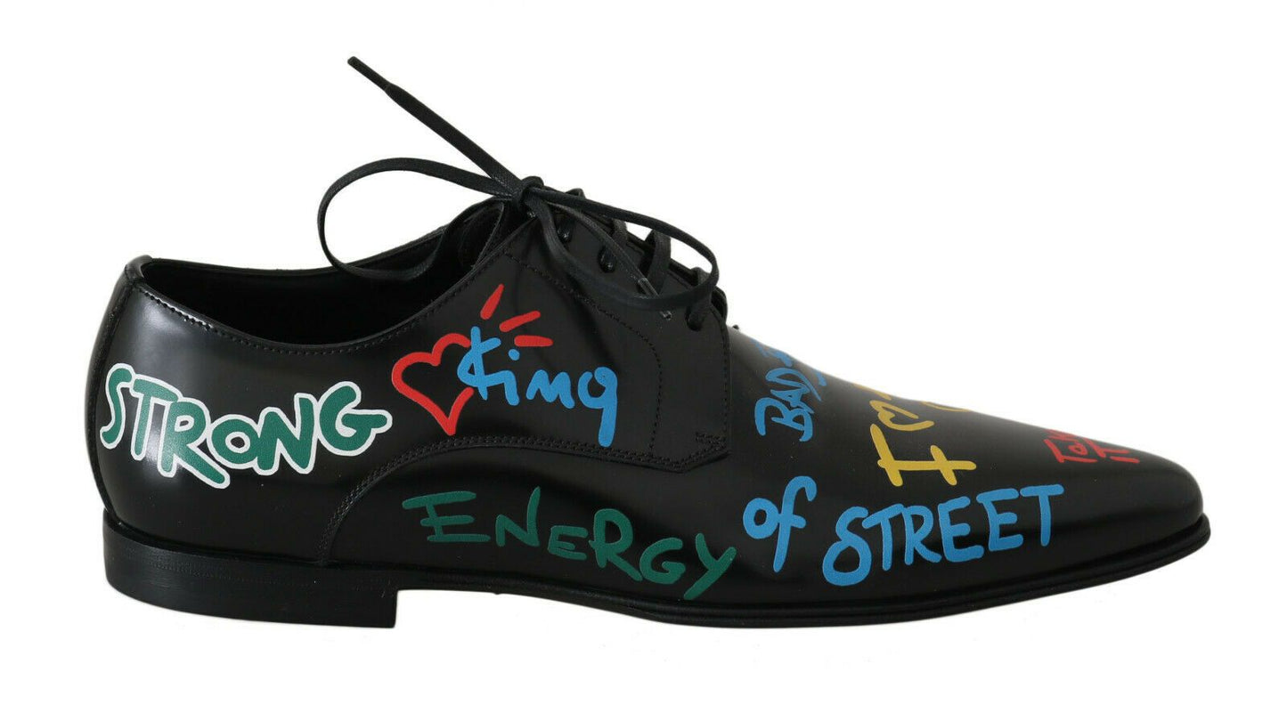 Dolce & Gabbana Exclusive Handpainted Black Leather Derby Shoes