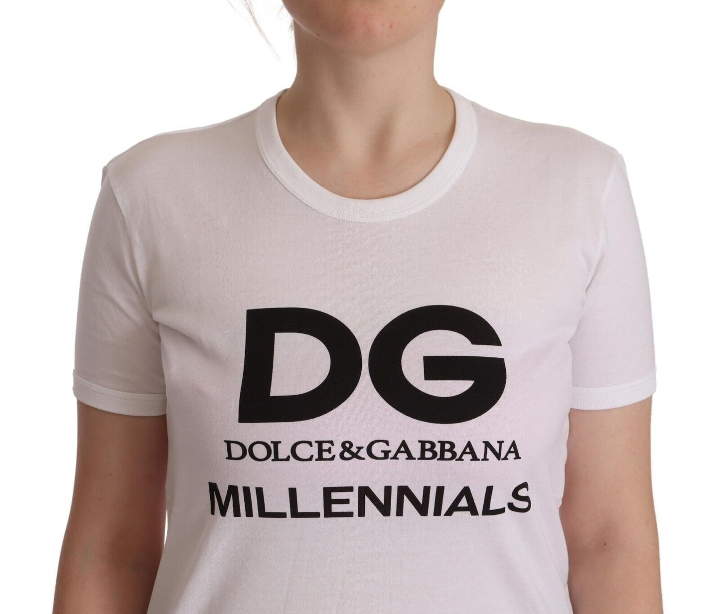 Dolce & Gabbana Elegant Crew Neck White Tee with DG Millennials Print