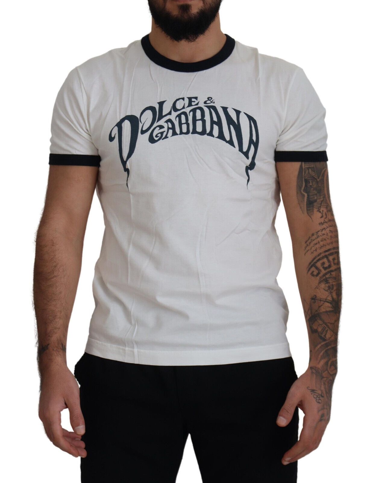 Dolce & Gabbana Elegant White Logo Print Crewneck Tee