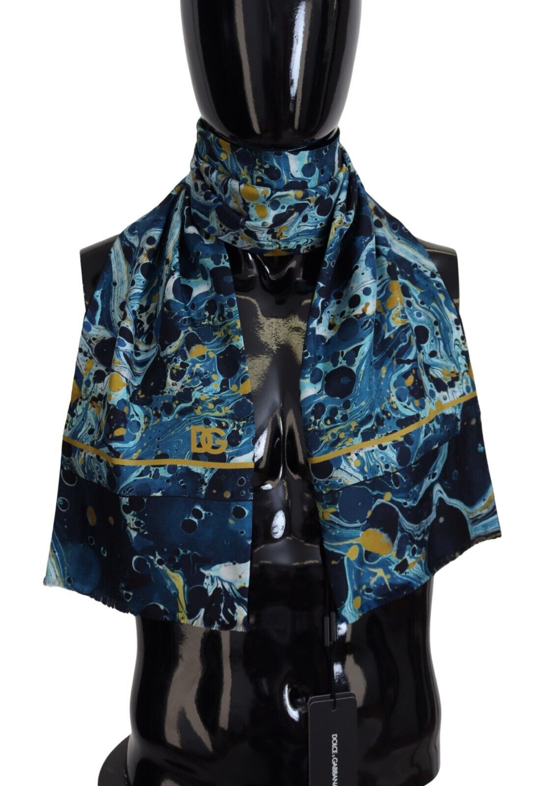 Dolce & Gabbana Blue Marble Pinstripe Frayed Men Shawl Scarf