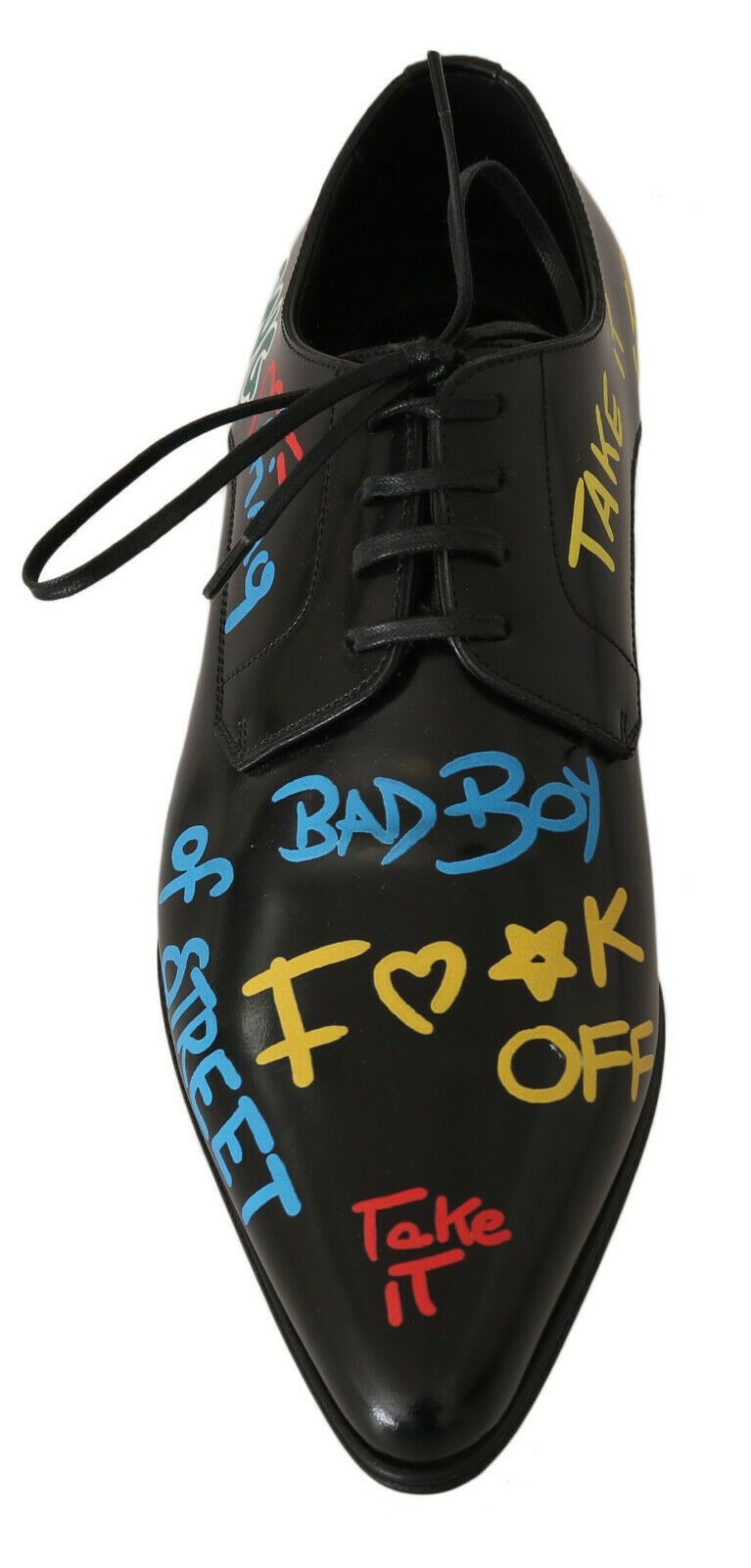 Dolce & Gabbana Exclusive Handpainted Black Leather Derby Shoes